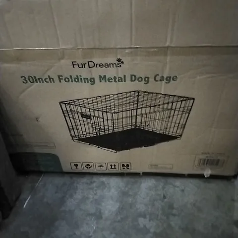 BOXED FURDREAMS 30 INCH FOLDING METAL DOG CAGE 