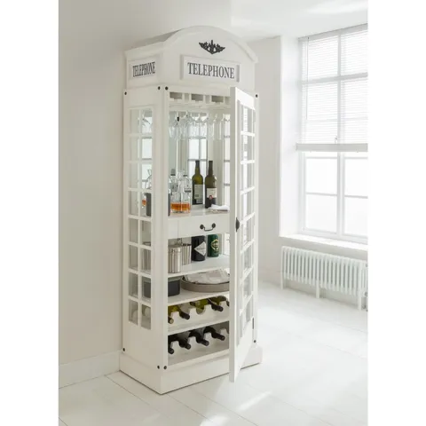 PACKAGED HOMESDIRECT365 DRINKS CABINET - TELEPHONE BOX DESIGN - WHITE