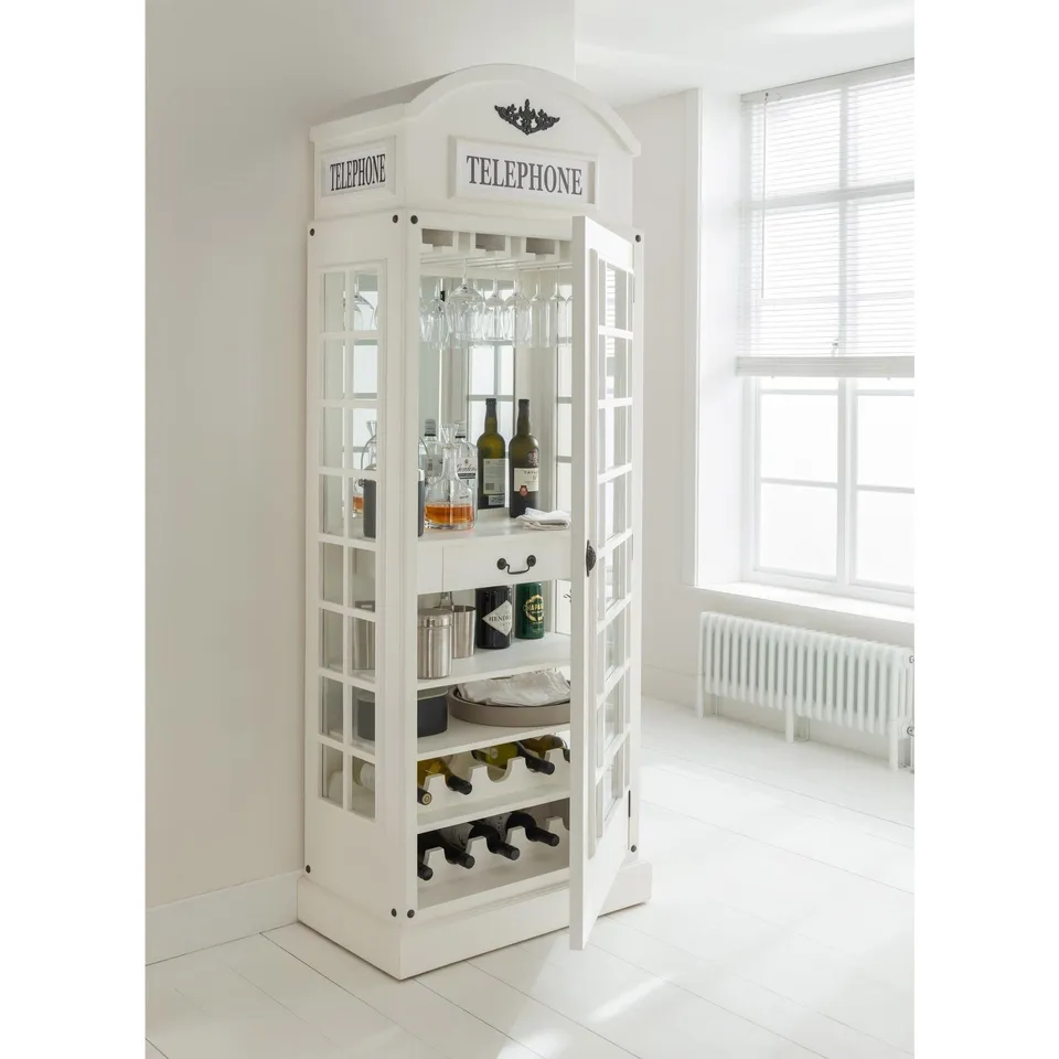 PACKAGED HOMESDIRECT365 DRINKS CABINET - TELEPHONE BOX DESIGN - WHITE
