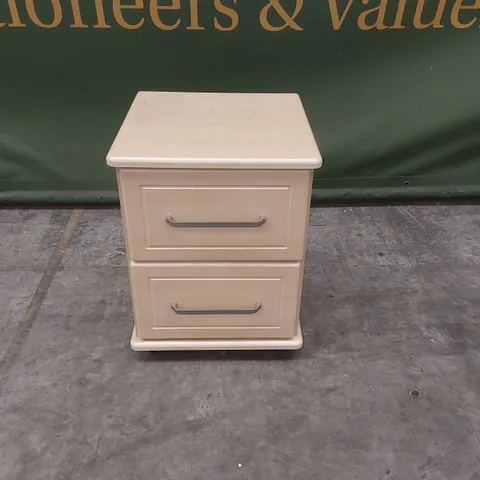 DESIGNER 2 DRAWER WOODEN BEDSIDE TABLE ON WHEELS