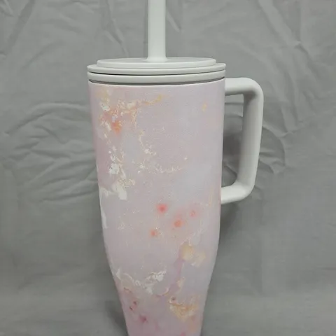 BURGA TRAVEL MUG – PINK MARBLE PATTERN WITH WHITE LID AND STRAW