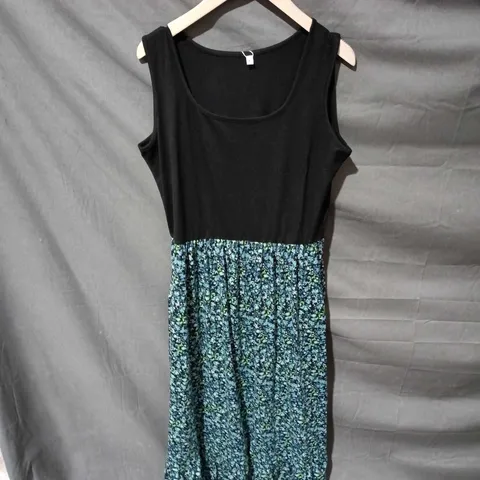 WOMEN'S DRESS WITH BLACK BODICE AND BLUE FLORAL SKIRT – SIZE L WNEEDU BRAND