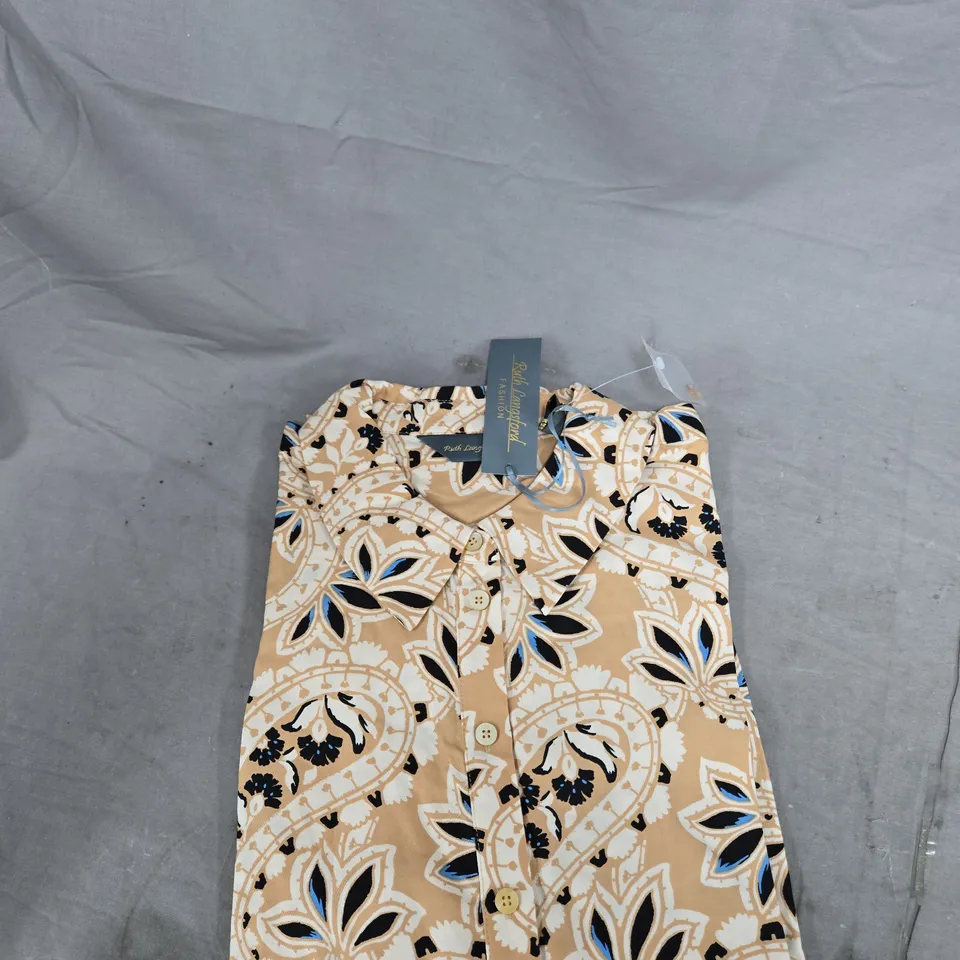 RUTH LANGSFORD WOMEN'S BLOUSE – BEIGE FLORAL PRINT, UK 12 (US 14)