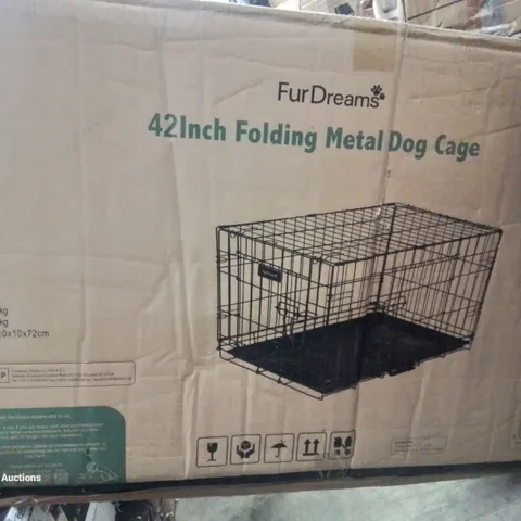 BOXED 42 INCH FOLDING METAL DOG CAGE