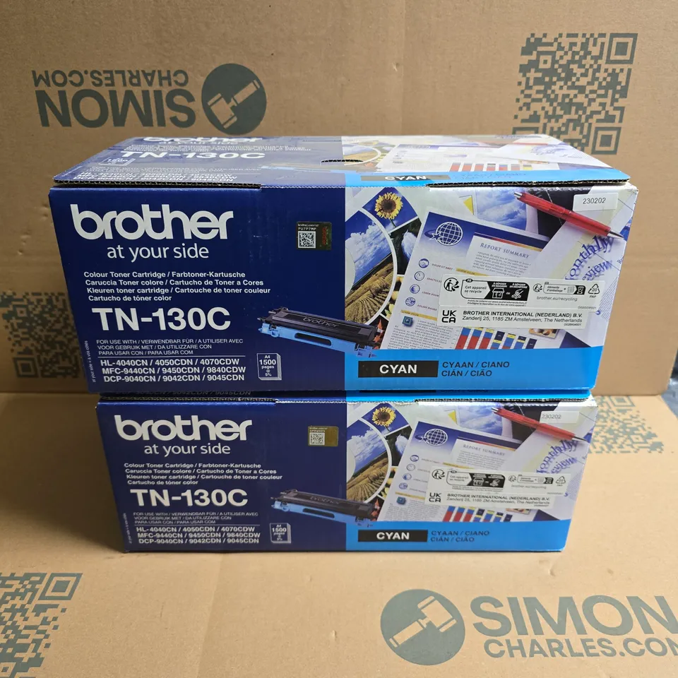 2 X SEALED BROTHER TN-130C TONER CARTRIDGES - CYAN 