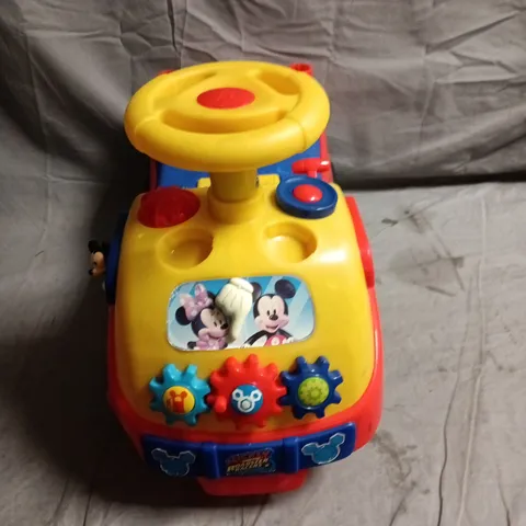 CHILDREN'S PLASTIC RIDE-ON CAR TOY WITH MICKEY MOUSE STICKER – YELLOW, RED & BLUE
