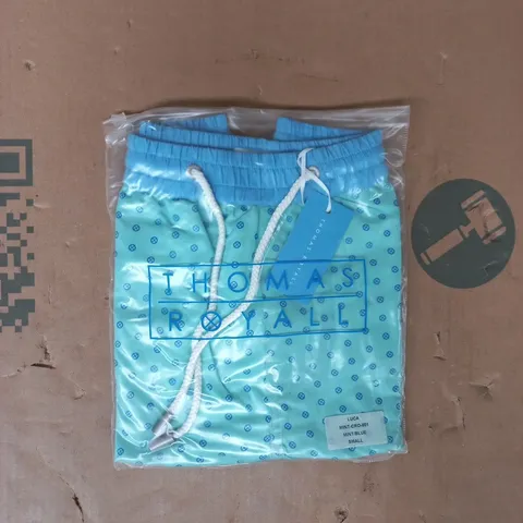 BAGGED THOMAS ROYALL LUCA SHORTS IN MINT/BLUE SIZE SMALL