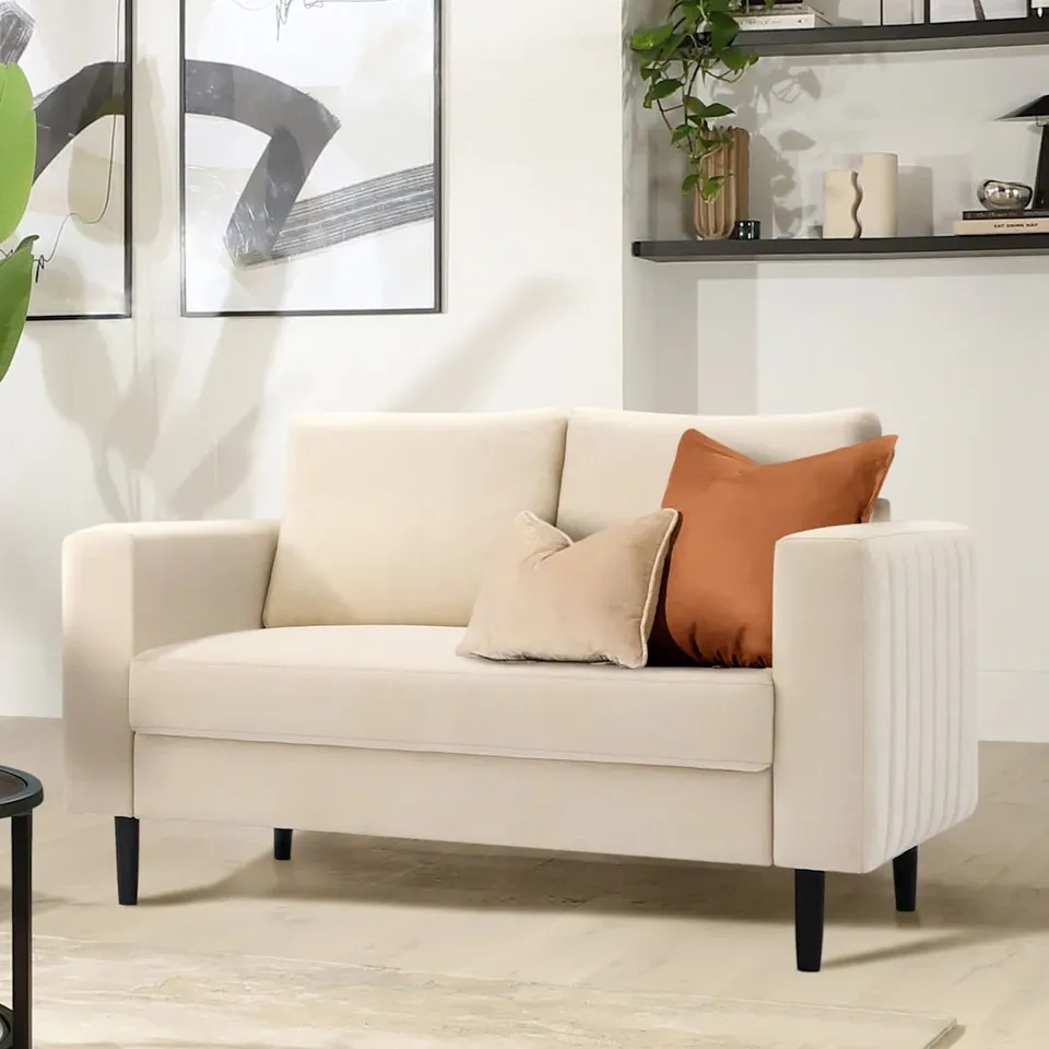 BOXED LANA 2 SEATER SOFA, IVORY CLASSIC PLUSH FABRIC