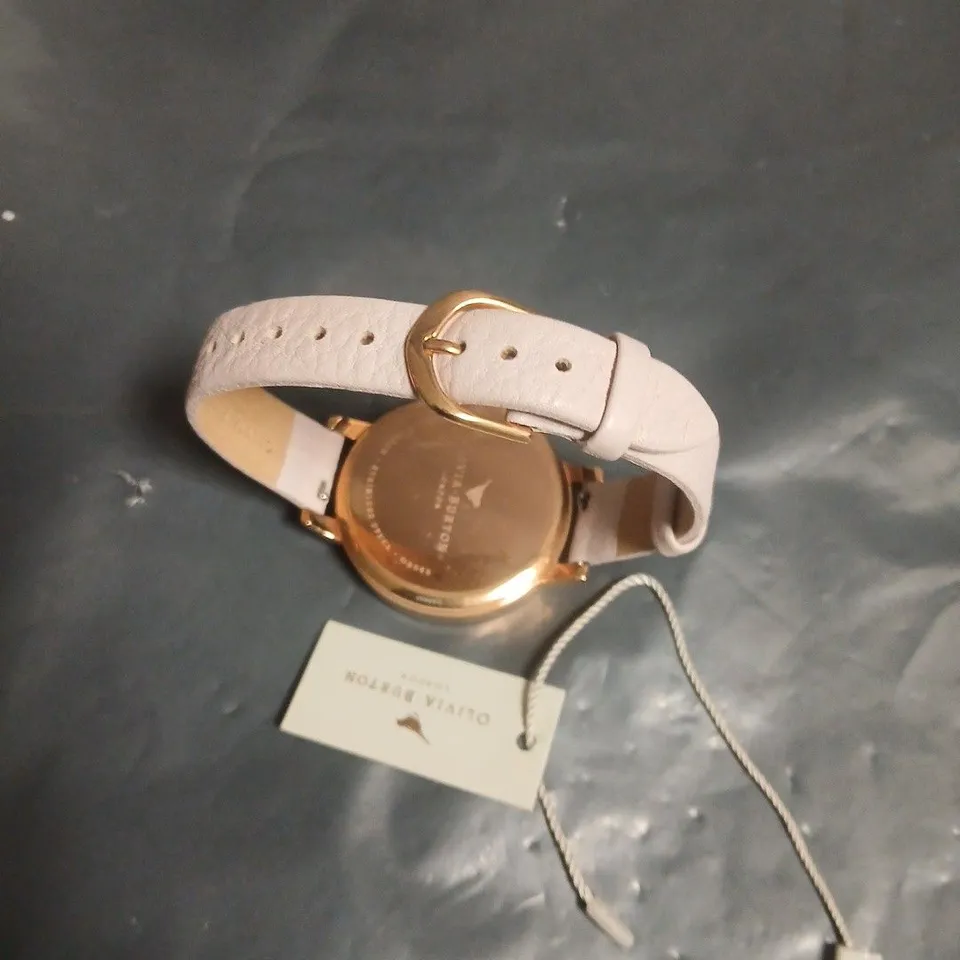 BOXED OLIVIA BURTON WHITE DIAL WATCH WITH PALE PINK LEATHER STRAP