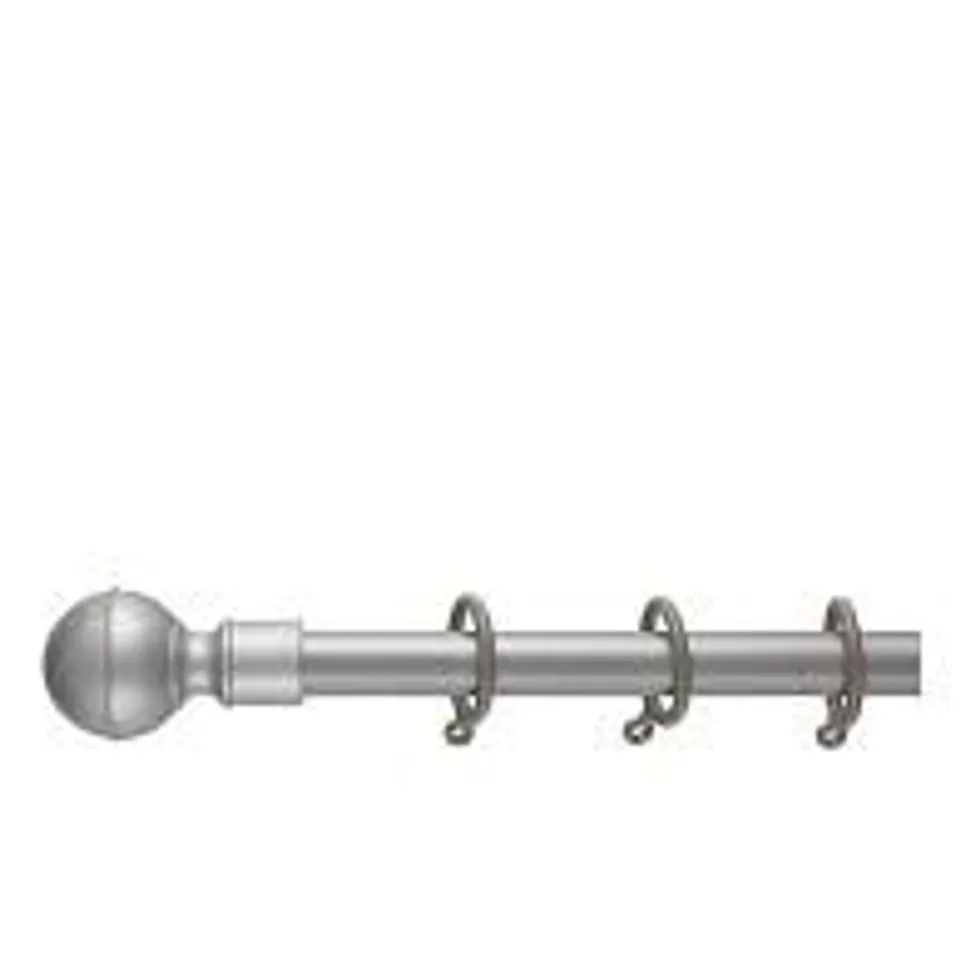 BALL FINIAL EXTENDABLE CURTAIN POLE 120CM X 210CM – SATIN STEEL - COLLECTION ONLY