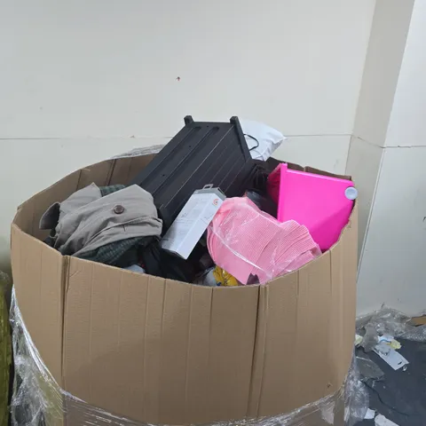 PALLET TO CONTAIN A LARGE ASSORTMENT OF HOUSEHOLD ITEMS TO INCLUDE CLOTHES, ETC - COLLECTION ONLY