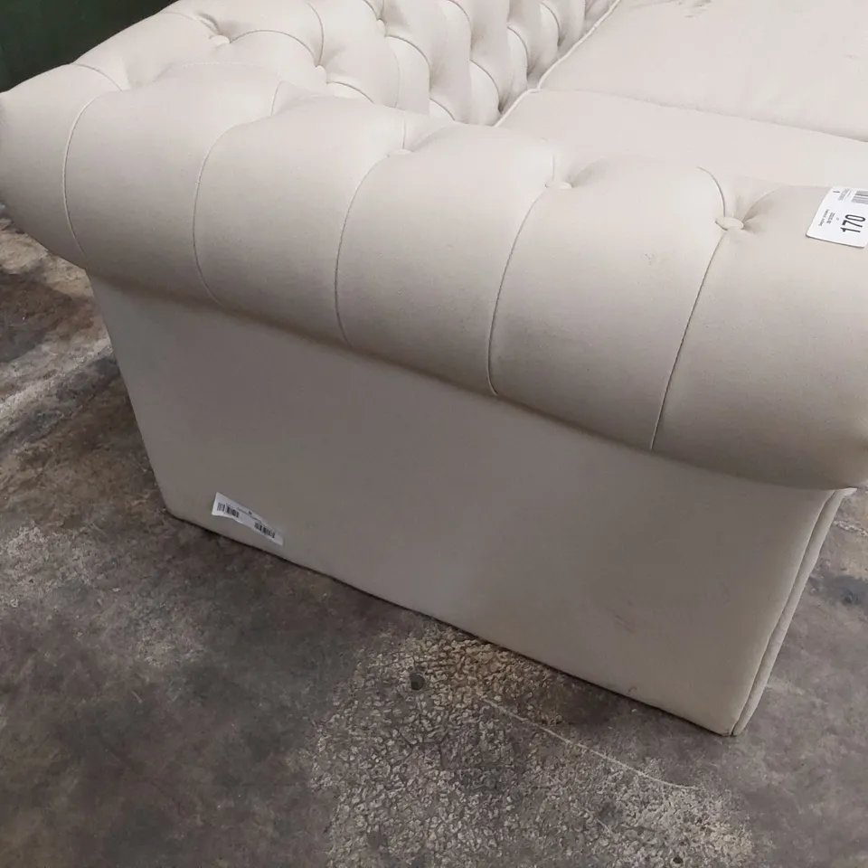 DESIGNER THREE SEATER CHESTERFIELD SOFA BEIGE LEATHER 