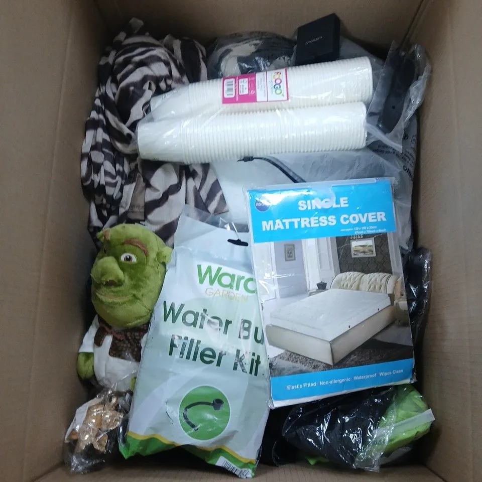 BOX OF APPROXIMATELY 20 ASSORTED HOUSEHOLD ITEMS TO INCLUDE SUNGLASSES, MATTRESS, TOPPER, JEWELRY ETC.