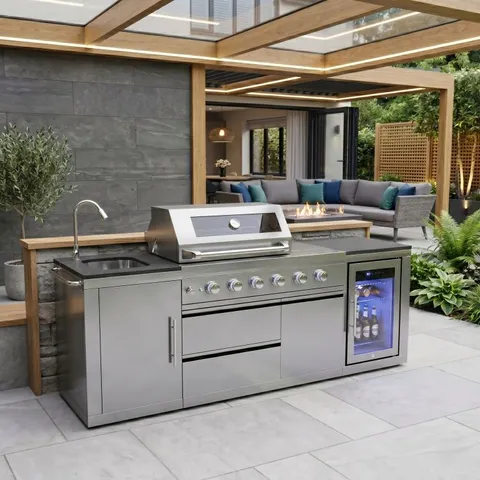 PACKAGED MONSTER GRILL - ULTIMATE OUTDOOR KITCHEN - 4 BURNER GAS BBQ WITH FRIDGE AND SINK (3 ITEMS)