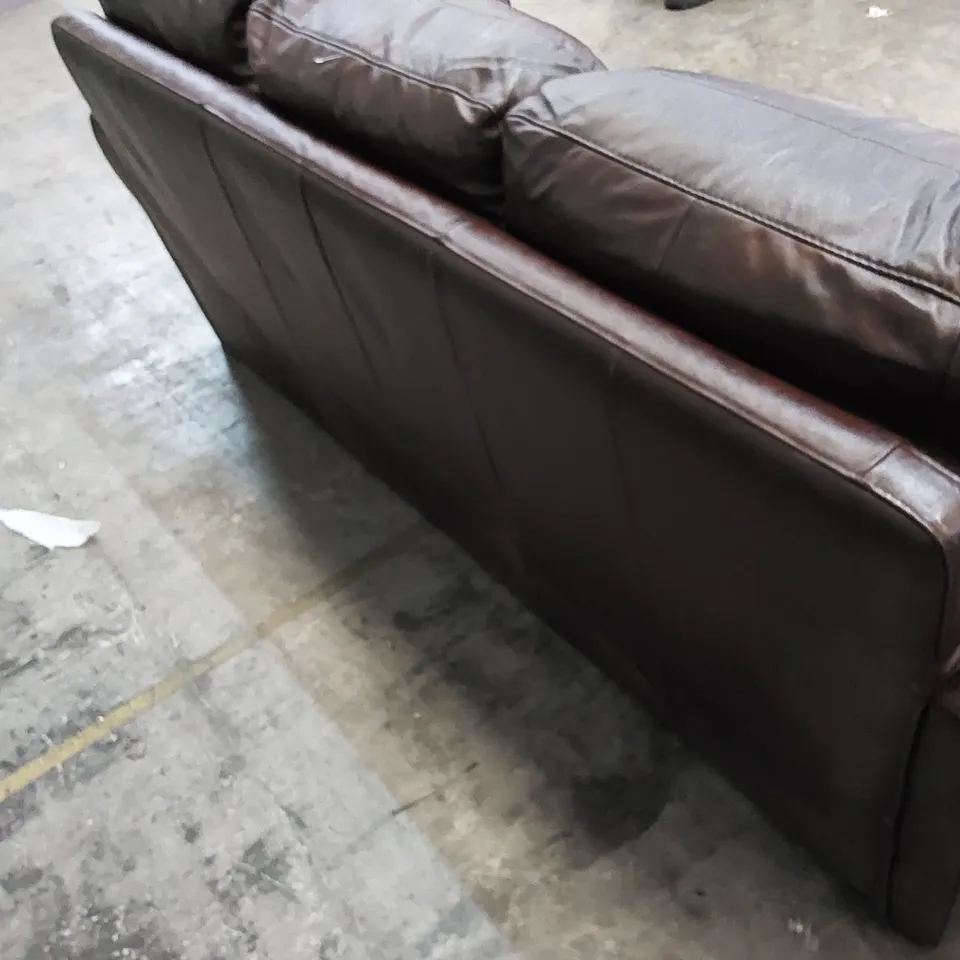 DESIGNER SCROLL ARM 3 SEATER LEATHER SOFA IN CHESTNUT LEATHER