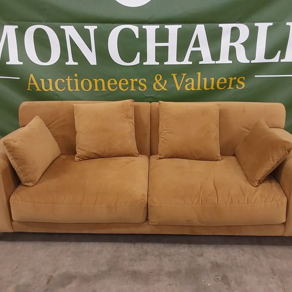 DESIGNER LARGE FABRIC UPHOLSTERED SOFA - OCHRE