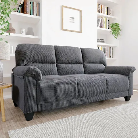 BOXED KENTON SMALL 3 SEATER SOFA, DARK GREY DOTTED CORD FABRIC (1 BOX)