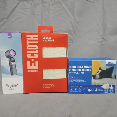 BOX OF APPROXIMATELY 15 ASSORTED HOUSEHOLD ITEMS TO INCLUDE DOG CALMING PHEROMONE, DUSTING MOP HEAD, ETC - COLLECTION ONLY
