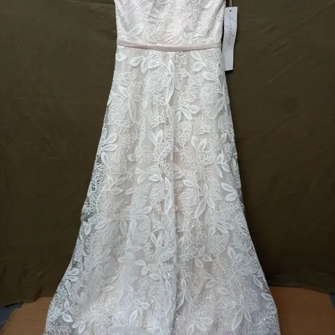 LYDIA COUTURE NET OVERLAY WEDDING DRESS IN NUDE AND WHITE - 10