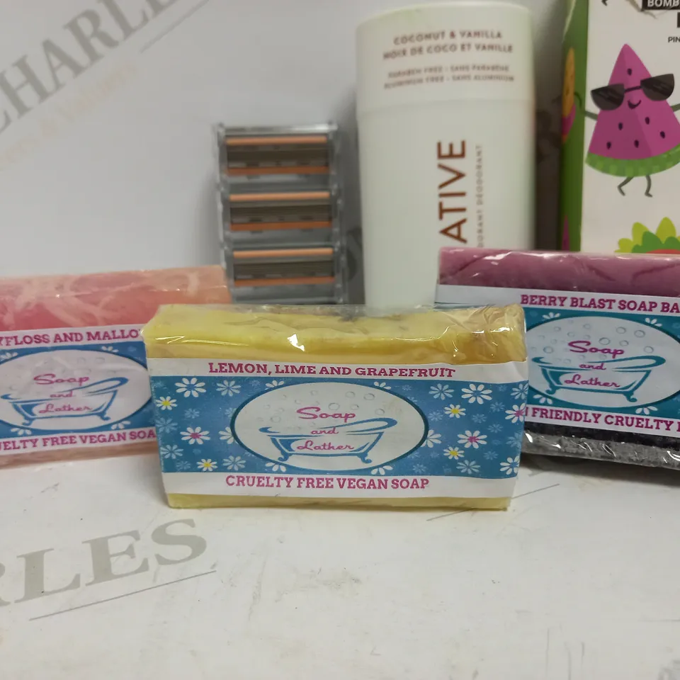 LOT OF APPROX 7 TO INCLUDE CRUELTY FREE VEGAN SOAP , BATHBOMBS , HAND CREAM , ETC