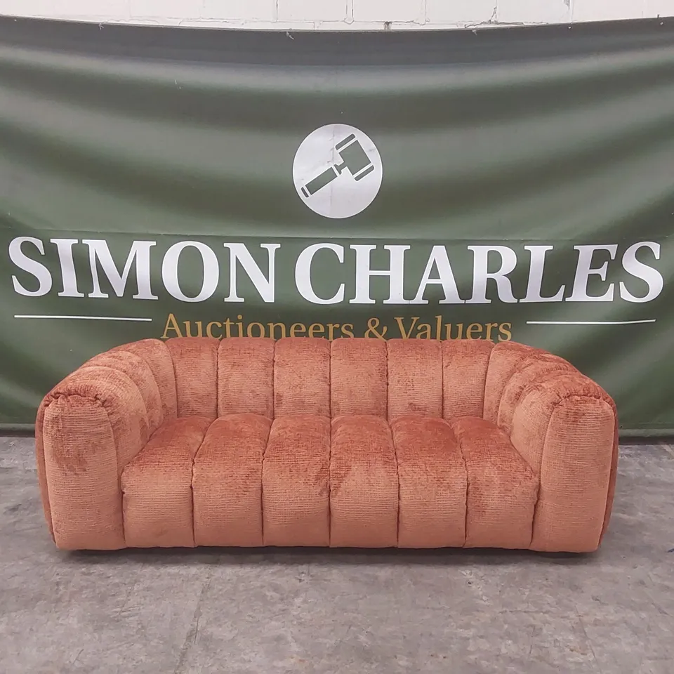 QUALITY DESIGNER BELLE 4 SEATER GLAM BLOCK FABRIC SOFA - BURNT ORANGE 