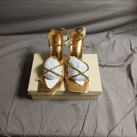 Gold PU Sandals – Women's Strappy Heels, UK 6 (EU 39 / US 8)