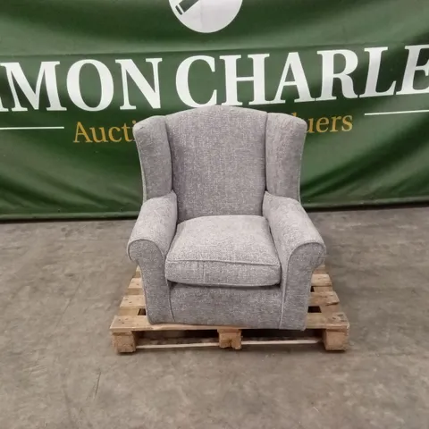 DENTON CHUNKY WEAVE FABRIC WING CHAIR - GREY