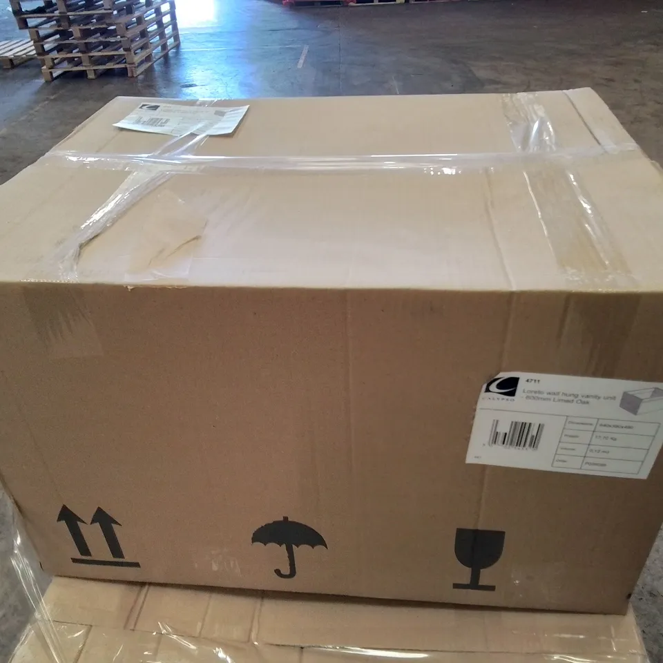 BOXED AS NEW CALYPSO LORETO WALL HUNG VANITY UNIT - 600MM IN LIMED OAK