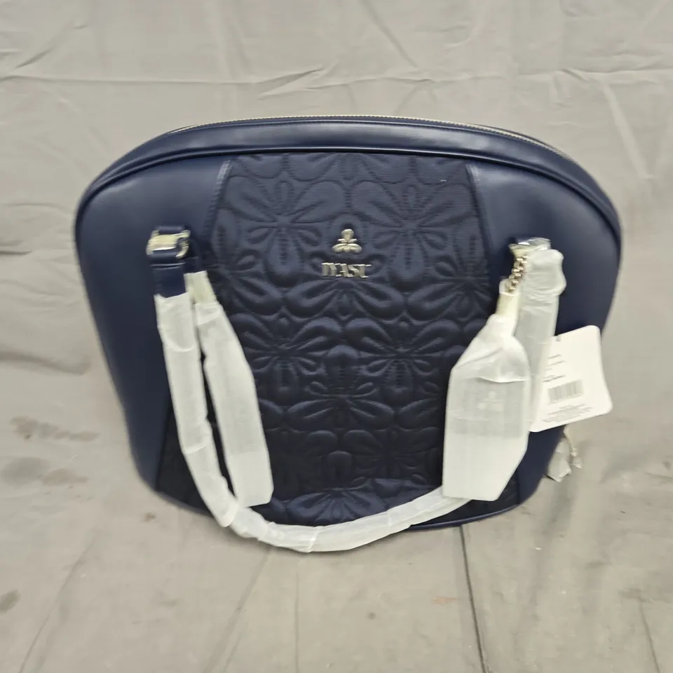 IYASU ELIZABETH NAVY QUILTED HANDBAG WITH EMBOSSED PATTERN 
