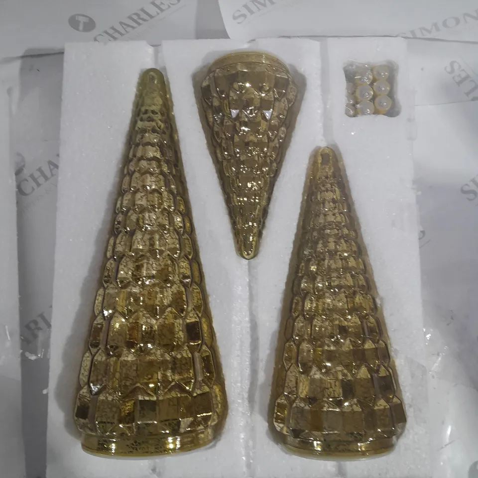 ALISON CORK SET OF 3 MERCURY GLASS TREES IN ANTIQUE GOLD