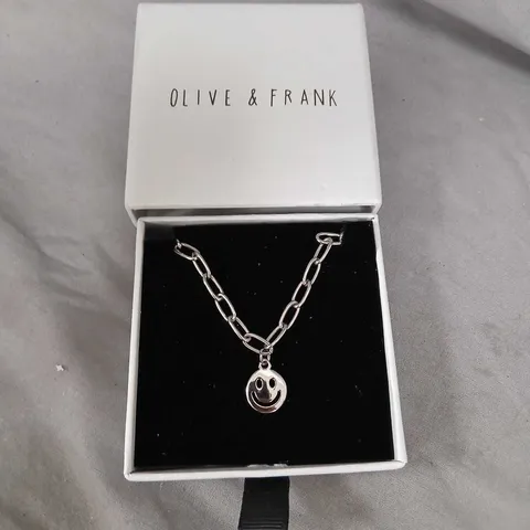 OLIVE & FRANK SILVER-TONE SMILE PENDANT NECKLACE (BOXED)