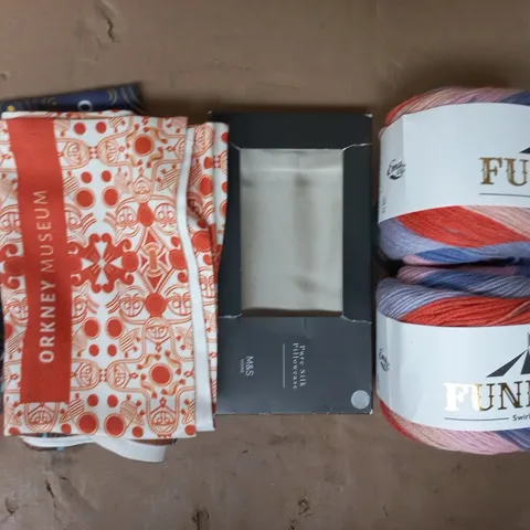 BOX OF APPROXIMATELY 15 ASSORTED HOUSEHOLD ITEMS TO INCLUDE FUNFAIR KNITTING YARN, ETC