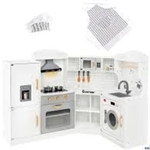 BOXED COSTWAY CORNER PLAY KITCHEN WITH LIGHT & SOUND & SINK & ICE CREAM MAKER & OVEN & CHILDREN'S KITCHEN - WHITE