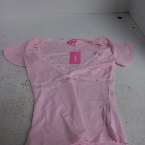 EDIKTED PINK WOMEN'S TOP WITH LACE TRIM – SIZE XS