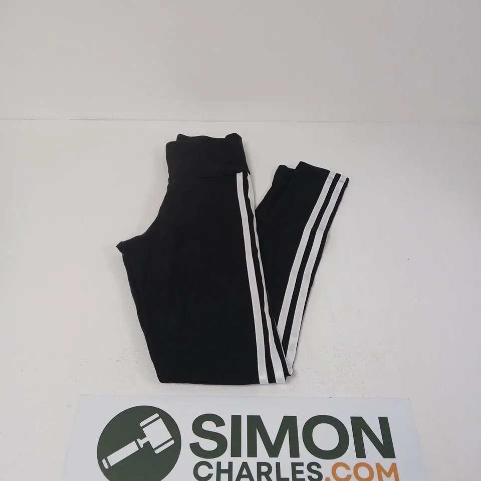 ADIDAS LEGGINGS – BLACK WITH WHITE SIDE STRIPES - UK SIZE M