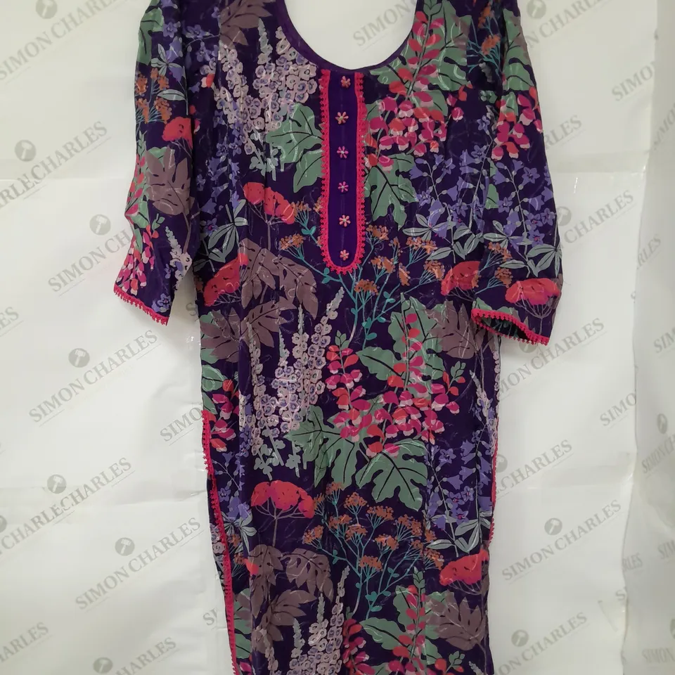 UNBRANDED 3-PIECE EMBROIDERED SET TOP, TROUSERS AND SHAWL IN PURPLE ONE SIZE