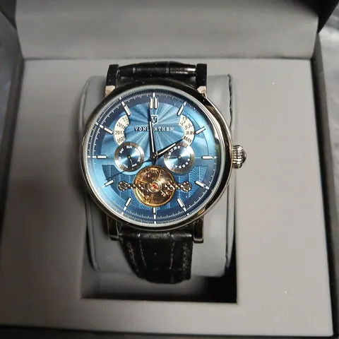 VONLANTHEN WRISTWATCH – BLUE DIAL, SKELETON MOVEMENT, BOXED