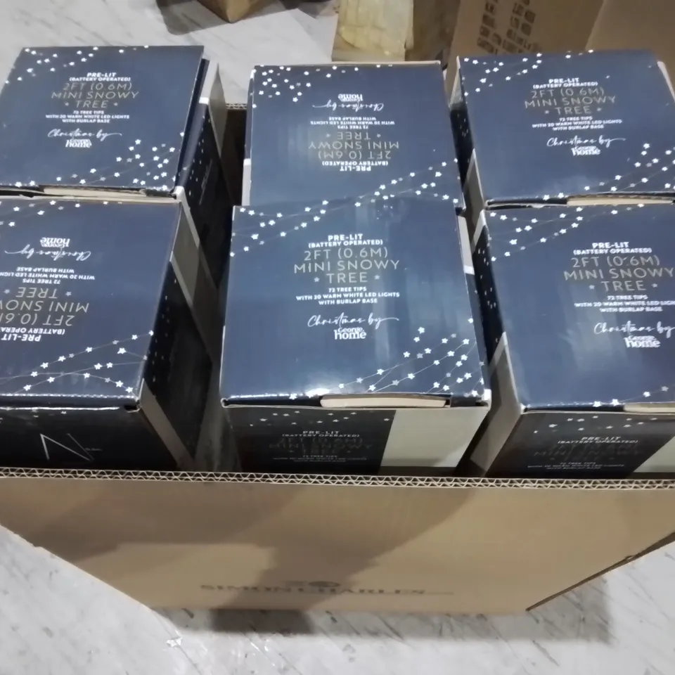 LOT OF 6 BRAND NEW PRE LIT 2FT MINI SNOWY TREES