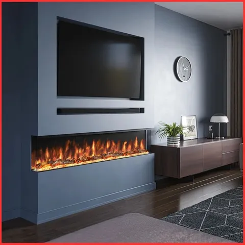 BOXED LUVELLE 71" 3D PANORAMIC 3 SIDED GLASS ELECTRIC FIRE - BLACK (2 BOXES)