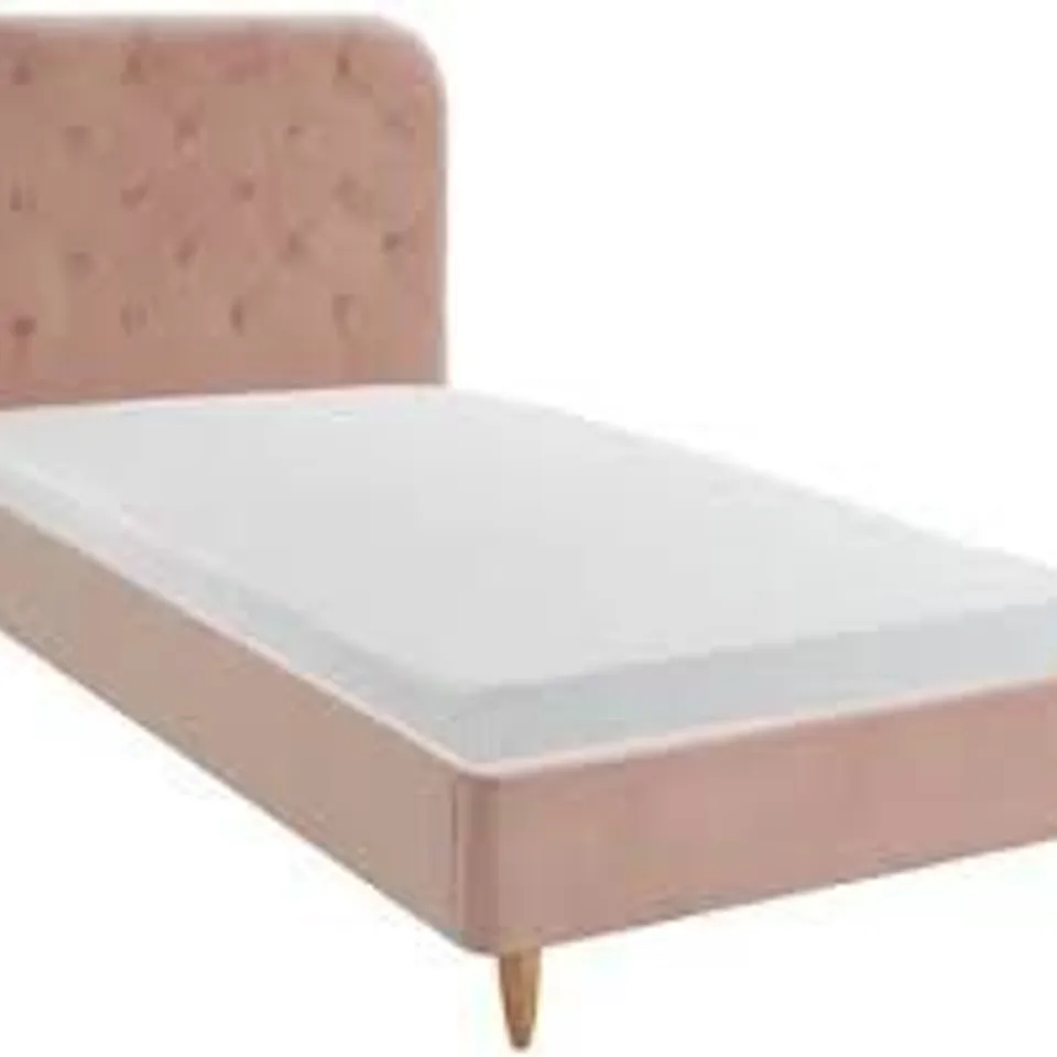 BOXED GRADE 1 FREYA PINK VELVET SINGLE BED FRAME (2 BOXES)