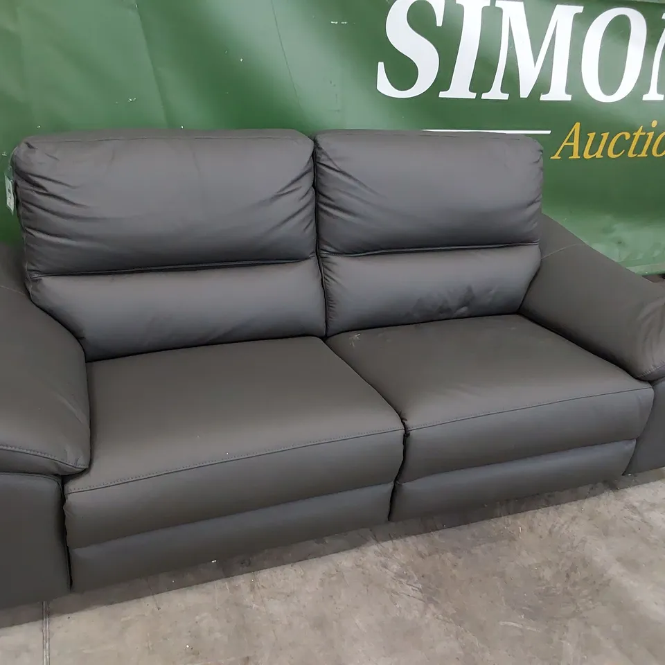 DESIGNER POWER RECLINING THREE SEATER SOFA GREY LEATHER 