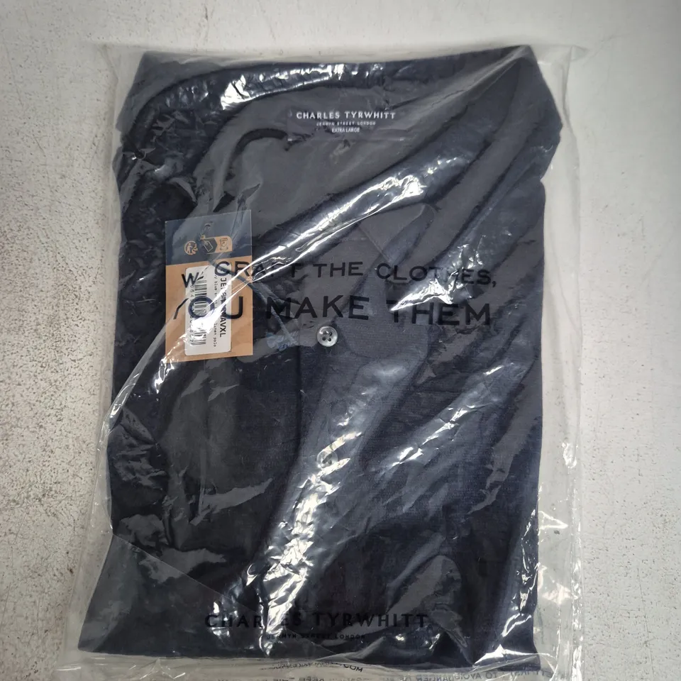 BAGGED CHARLES TYRWHITT NAVY BLUE LINEN SHORT SLEEVE POLO SHIRT – XL