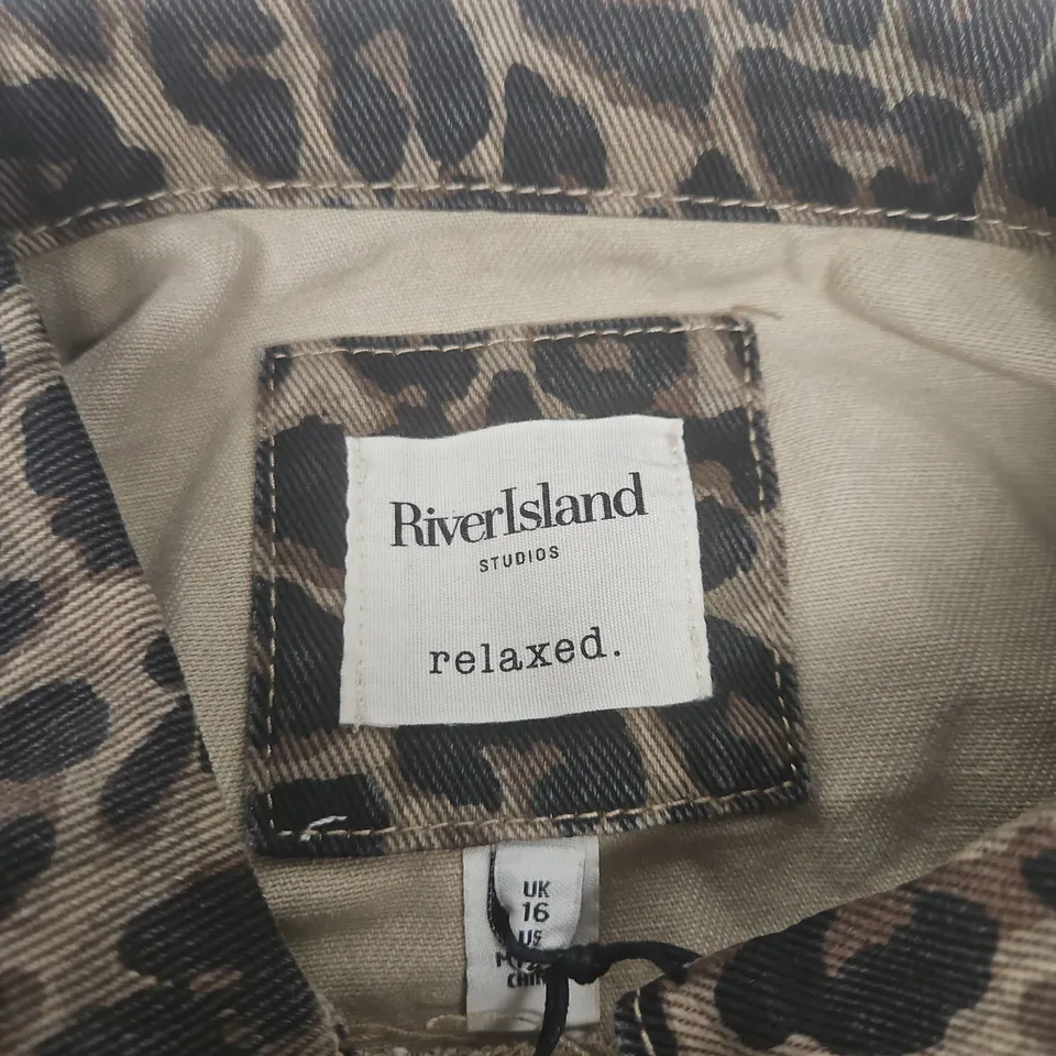 RIVER ISLAND LEOPARD PRINT SHIRT DRESS – SHORT SLEEVE, BUTTON FRONT, RELAXED FIT UK 16
