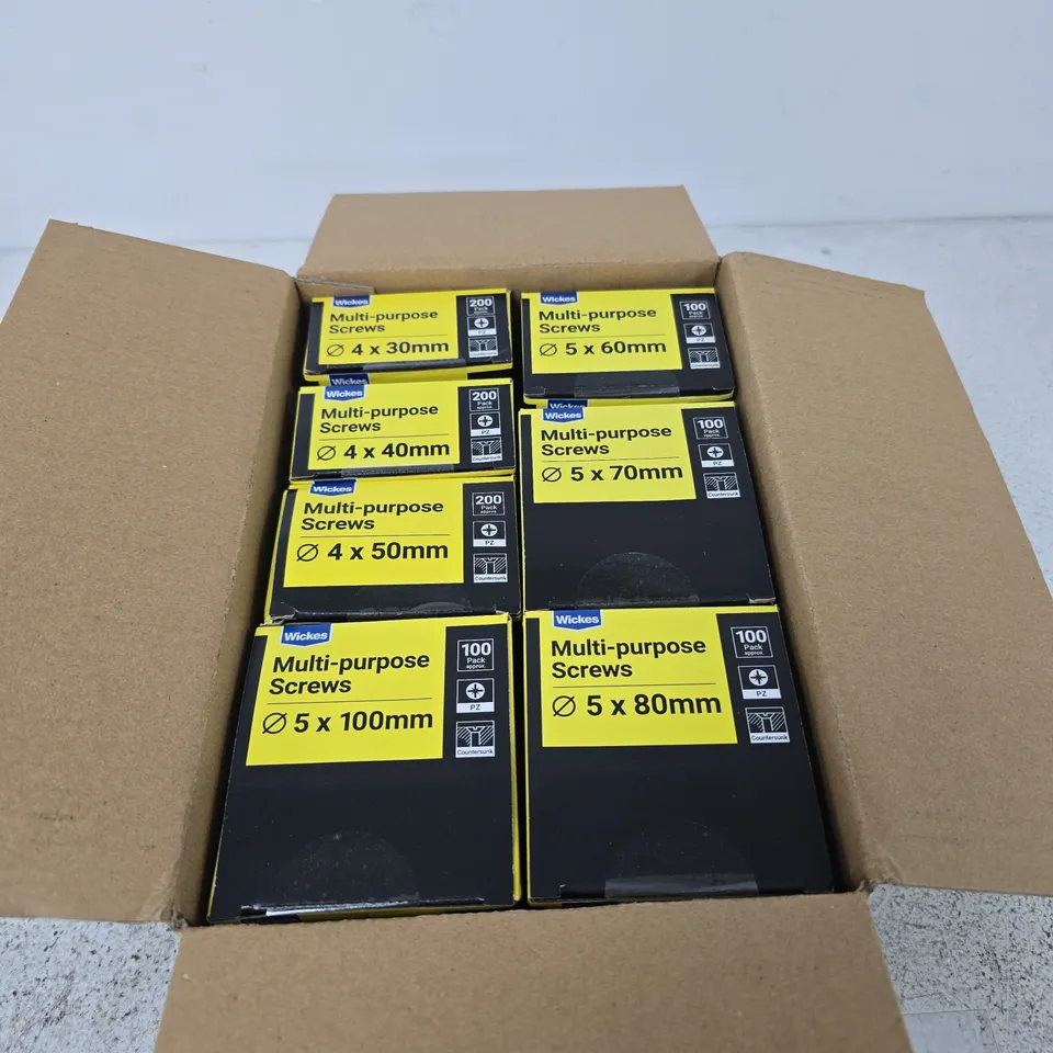 WICKES MULTI-PURPOSE SCREWS – 1000 PACK, MIXED SIZES (Ø4–5 MM X 30–100 MM) BOXED SET