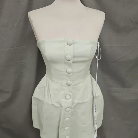 CLUB LONDON ANNISTON BANDEAU TAILORED BUTTONED MINI DRESS IN PISTACHIO SIZE 8