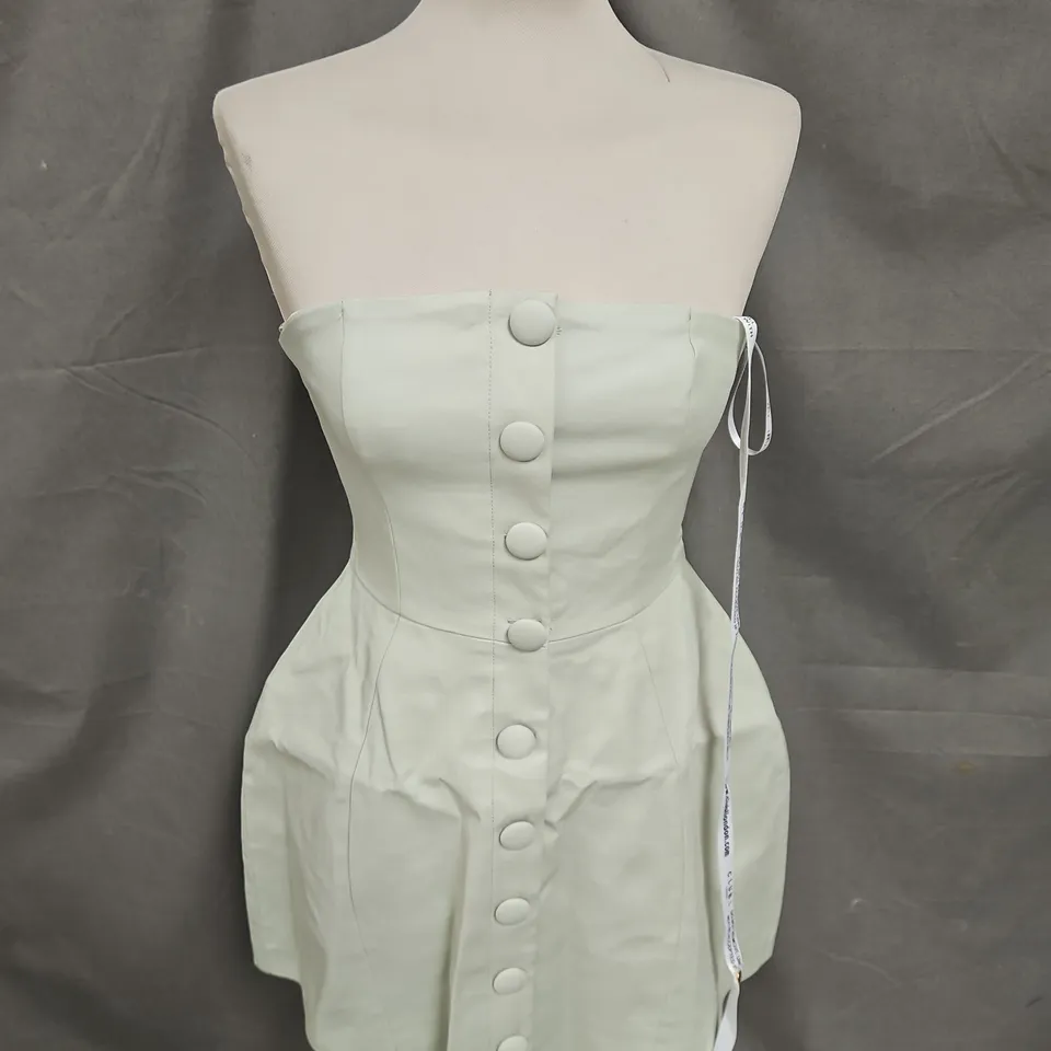 CLUB LONDON ANNISTON BANDEAU TAILORED BUTTONED MINI DRESS IN PISTACHIO SIZE 8