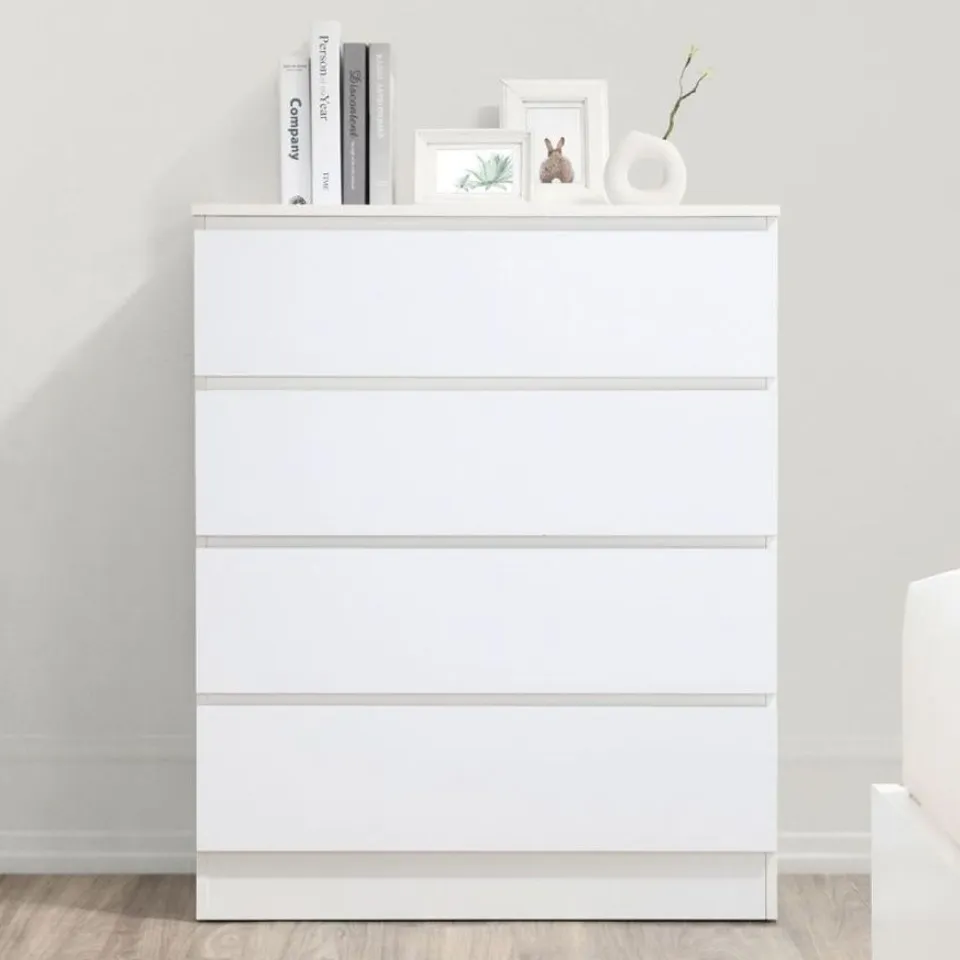 BOXED KYNDALL 4 DRAWER 80cm W CHEST OF DRAWERS - WHITE (1 BOX)