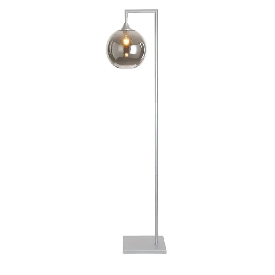 BOXED AESHIA 155CM READING FLOOR LAMP BASE SILVER FINISH WITH GLASS SHADE