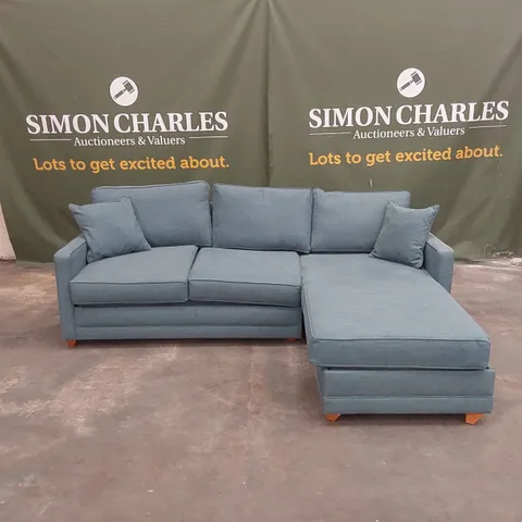 QUALITY DESIGNER CORNER CHAISE SOFA BED - TURQUOISE FABRIC