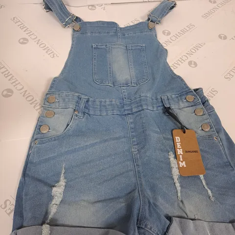 DENIM DUNGAREE SHORT RIPPED - UK 12 